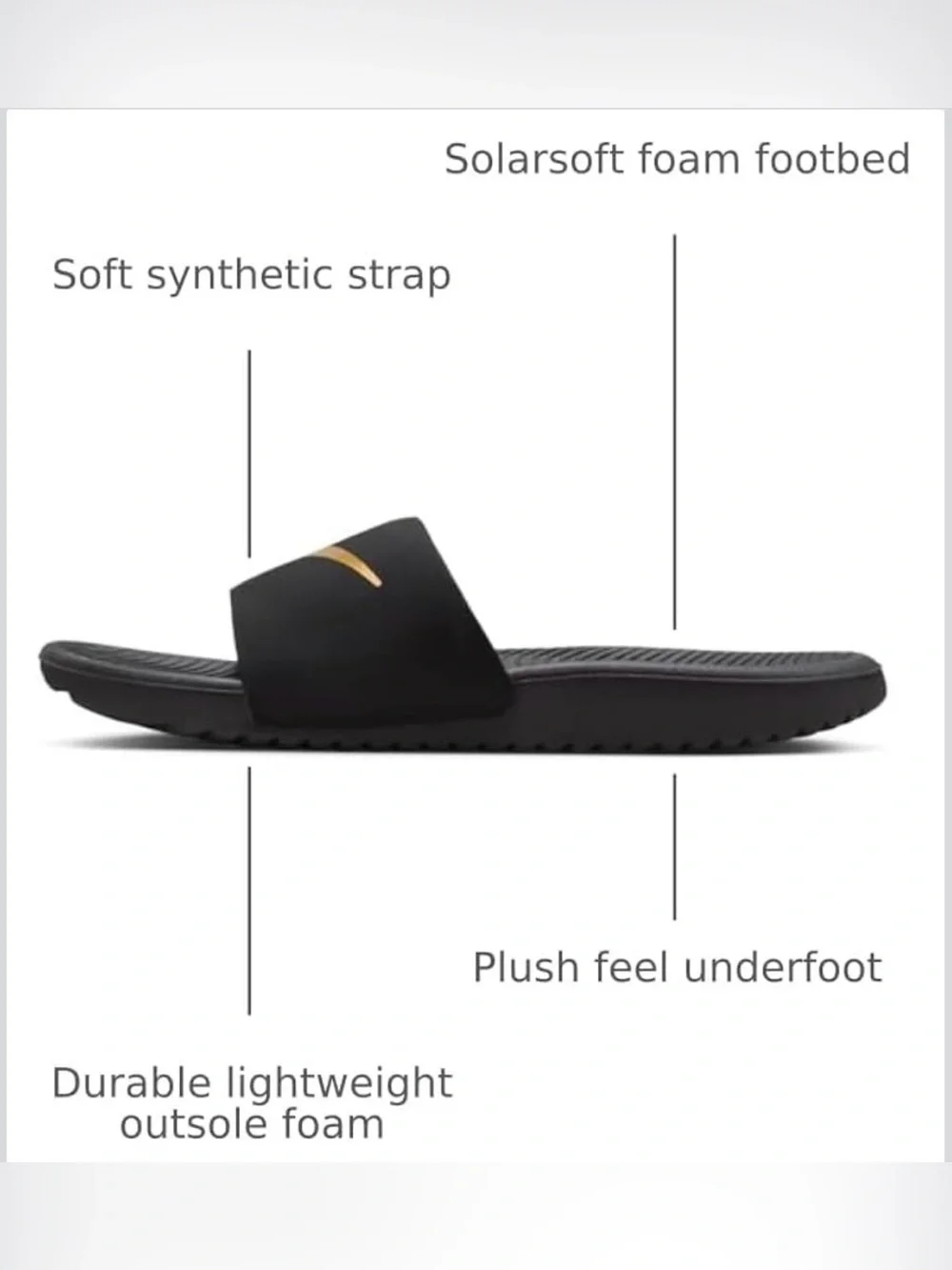 Nike Kawa Slide Kids 13C Black Metallic Gold Slides Sandals